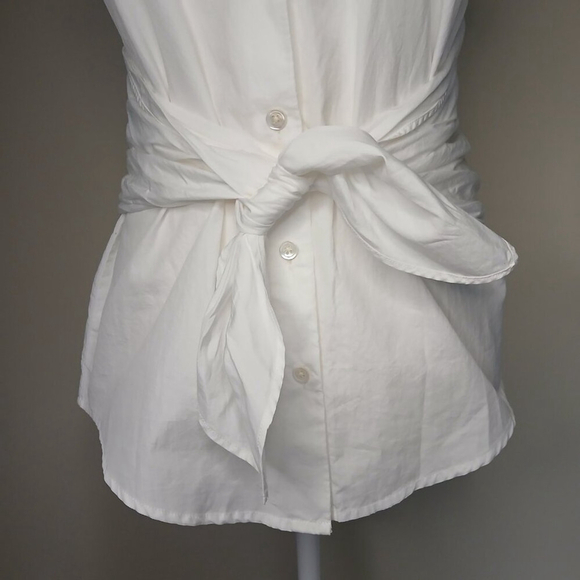 FRAME DENIM Preppy Light Academia Tie Poplin Sleeveless Blouse White Size XS - Picture 3 of 10